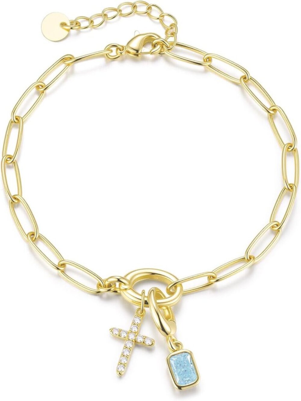 Dainty 14K Gold Cross Birthstone Bracelet for Women | Elegant Charm Jewelry